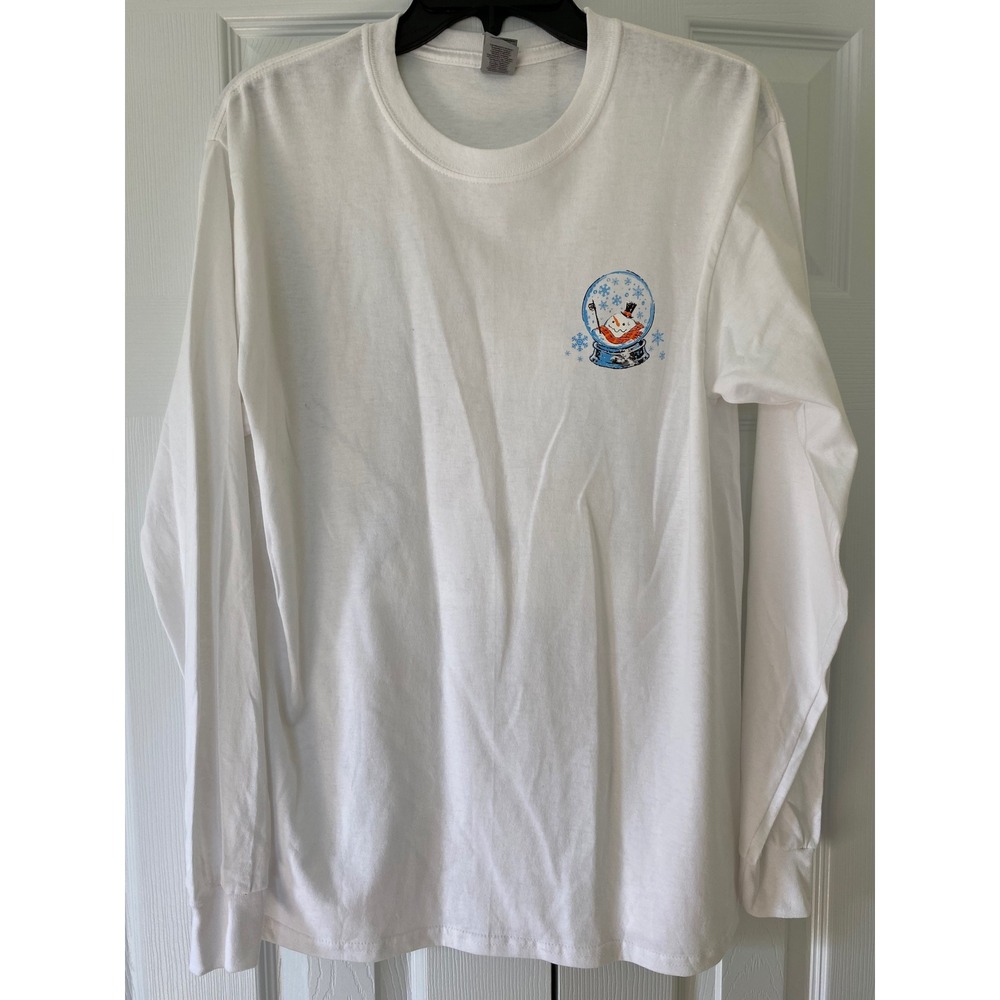 Gildan Graphic Tee Women M White Snowman Meltdown Long Sleeve Christmas Holiday